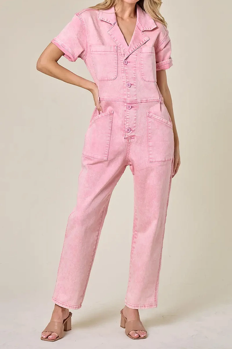 Acid Wash Denim Utility Jumpsuit
