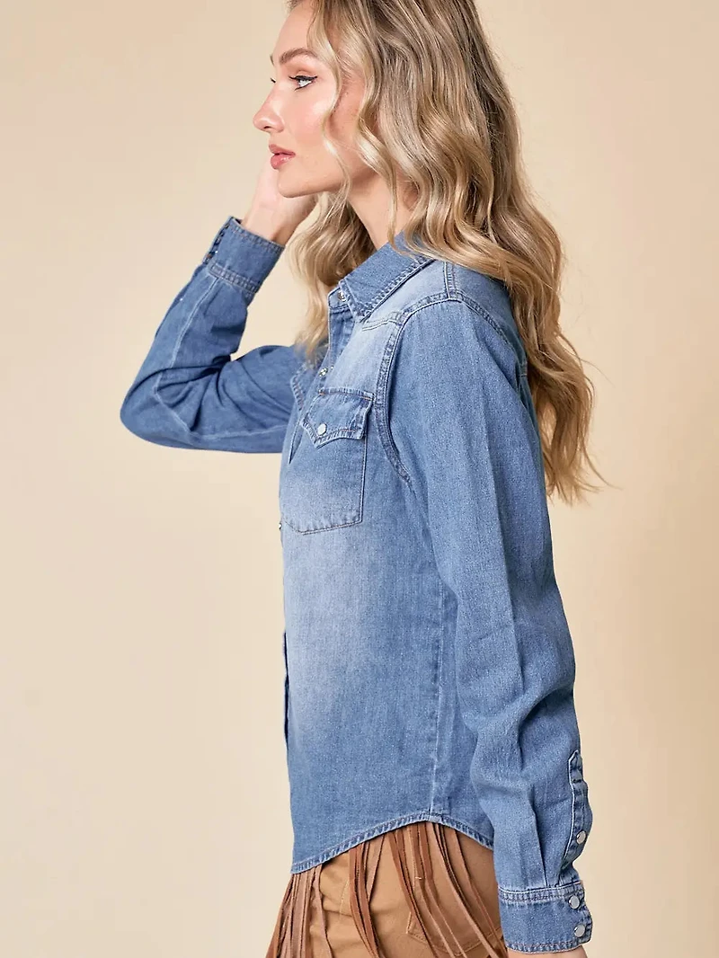 Western Med Wash Snap Buttons Light Denim Shirt