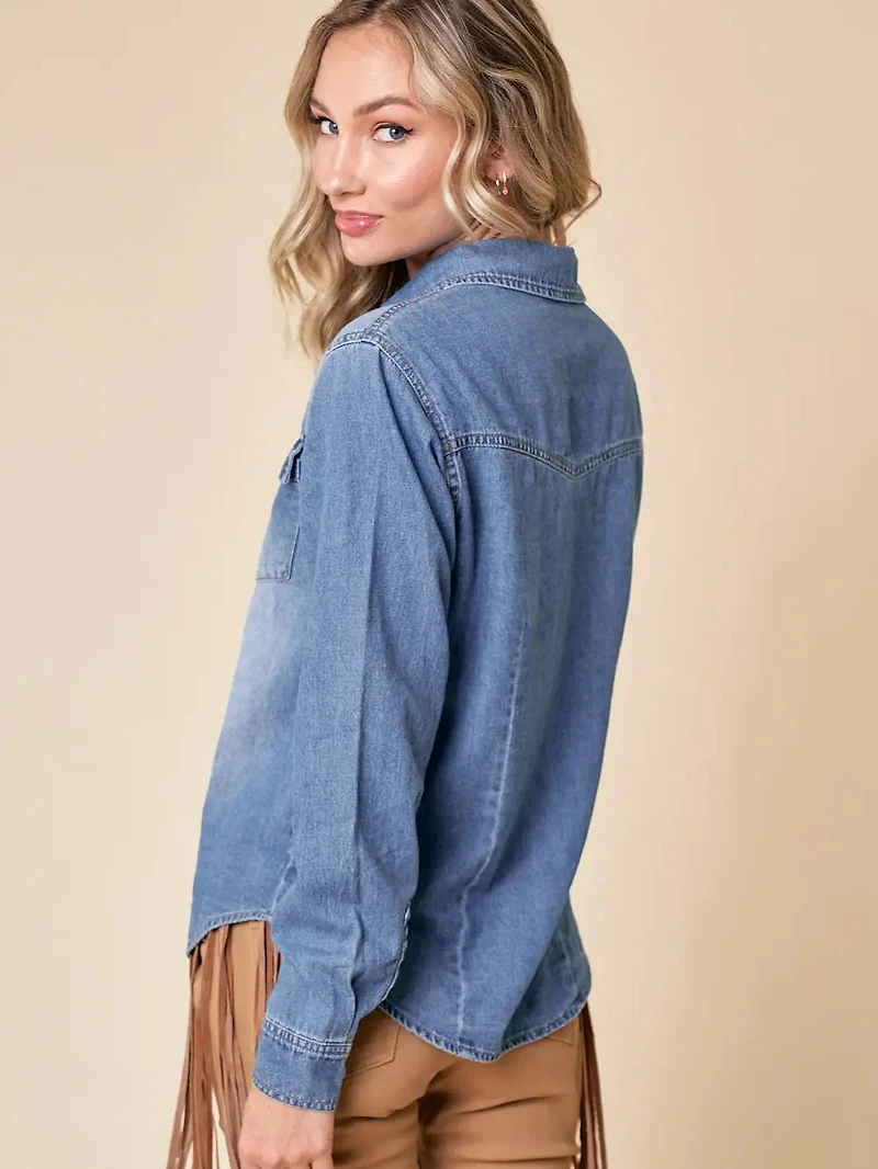 Western Med Wash Snap Buttons Light Denim Shirt