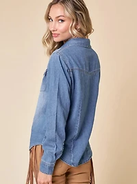 Western Med Wash Snap Buttons Light Denim Shirt