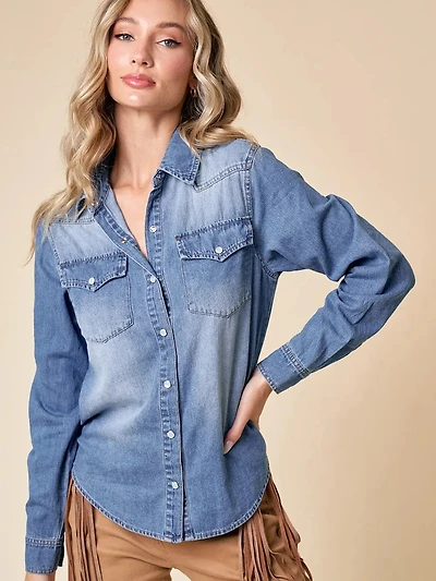 Western Med Wash Snap Buttons Light Denim Shirt