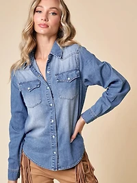 Western Med Wash Snap Buttons Light Denim Shirt