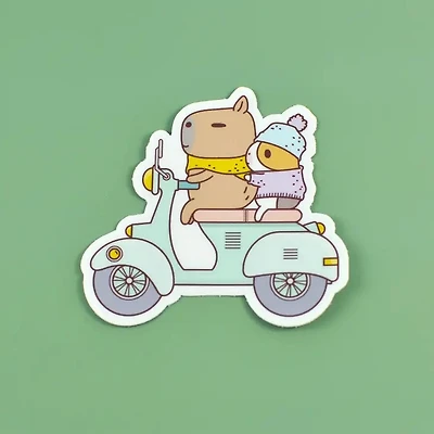 Bubu And Moonch Riding Scotter Sticker
