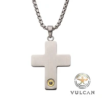 1.6mm Black Sapphire Matte Steel Cross Pendant with 22" Box Chain