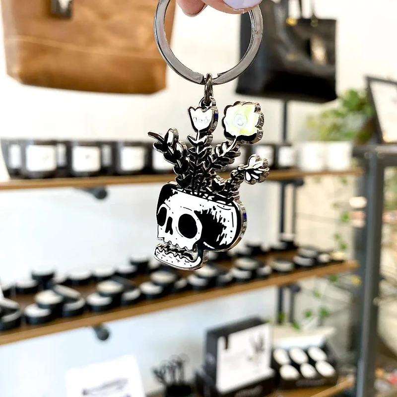 Skull Flowers Hard Enamel Keychain