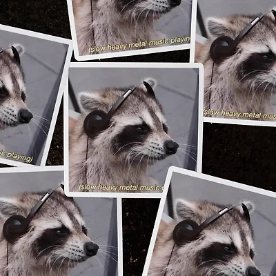 Slow Heavy Metal Raccoon Vinyl Sticker