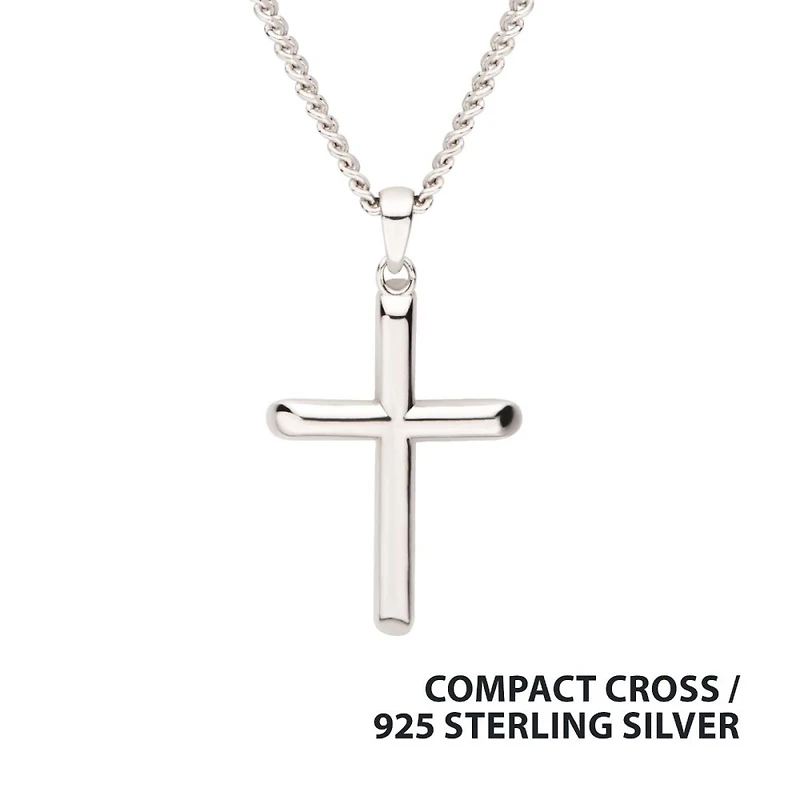 925 Sterling Silver Classic Cross Pendant with 22" Flat Diamond-Cut Chain