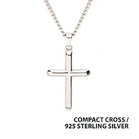 925 Sterling Silver Classic Cross Pendant with 22" Flat Diamond-Cut Chain