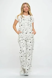 Multi Cat Print Cotton Jumpsuit White