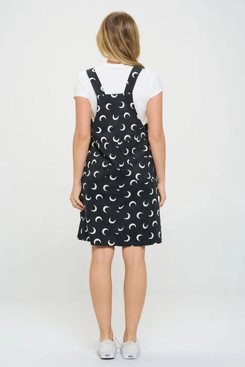 White Moon Print Corduroy Dress