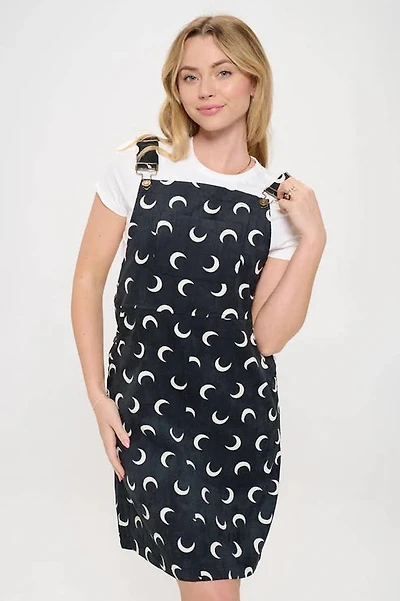 White Moon Print Corduroy Dress