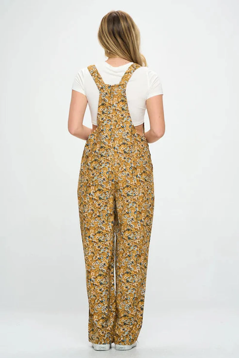 Floral Abstract Print Jumpsuit Mustard