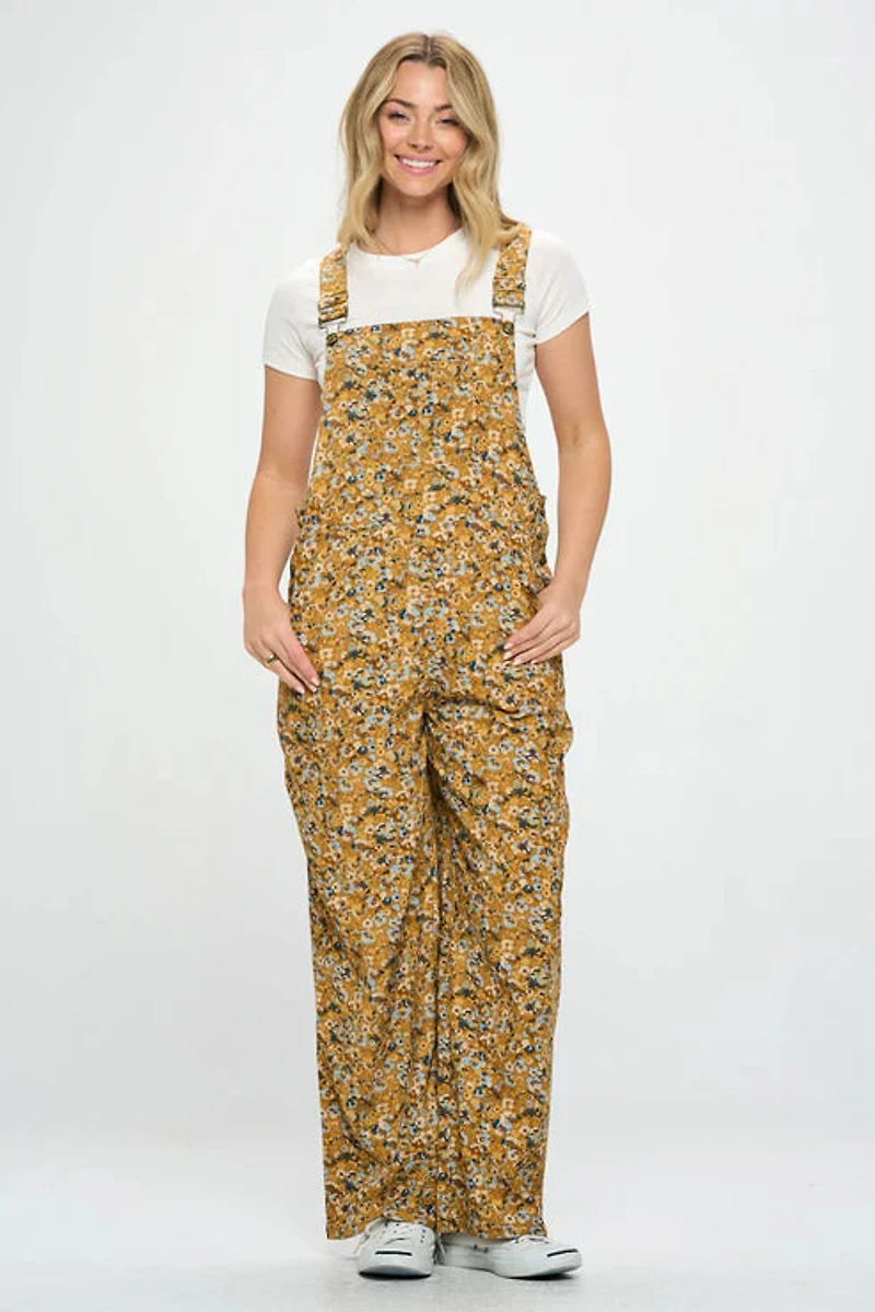 Floral Abstract Print Jumpsuit Mustard
