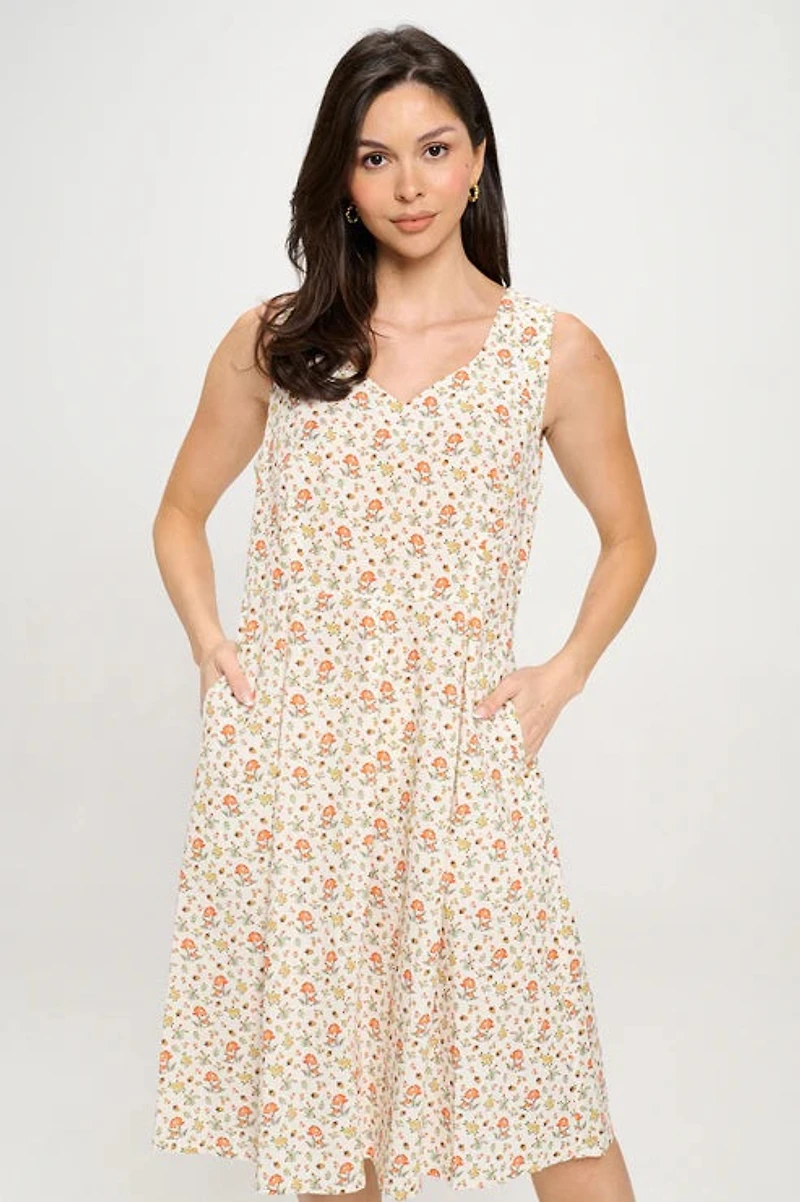 Mushroom Meadow Floral Dress