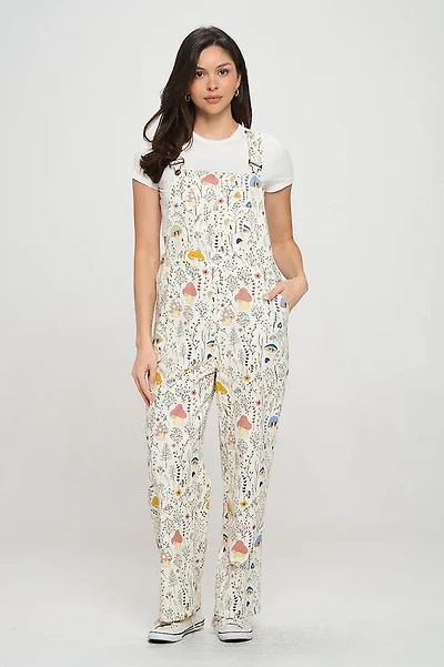 Mushroom Meadow Print Overalls