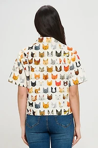 Colorful Cat Faces Print Shirt
