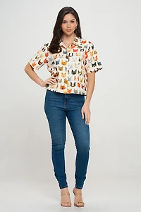 Colorful Cat Faces Print Shirt