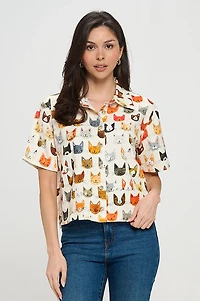 Colorful Cat Faces Print Shirt