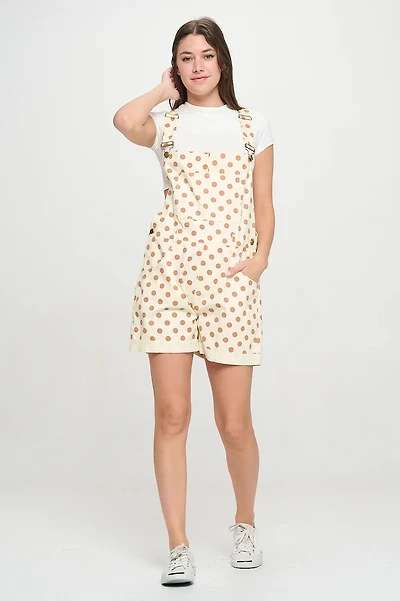 Retro Polka Dot Shortalls Brown