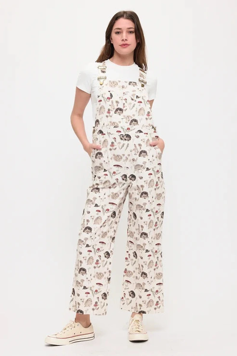 Hedgehog Mushroom Print Overalls