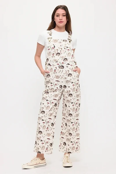 Hedgehog Mushroom Print Overalls