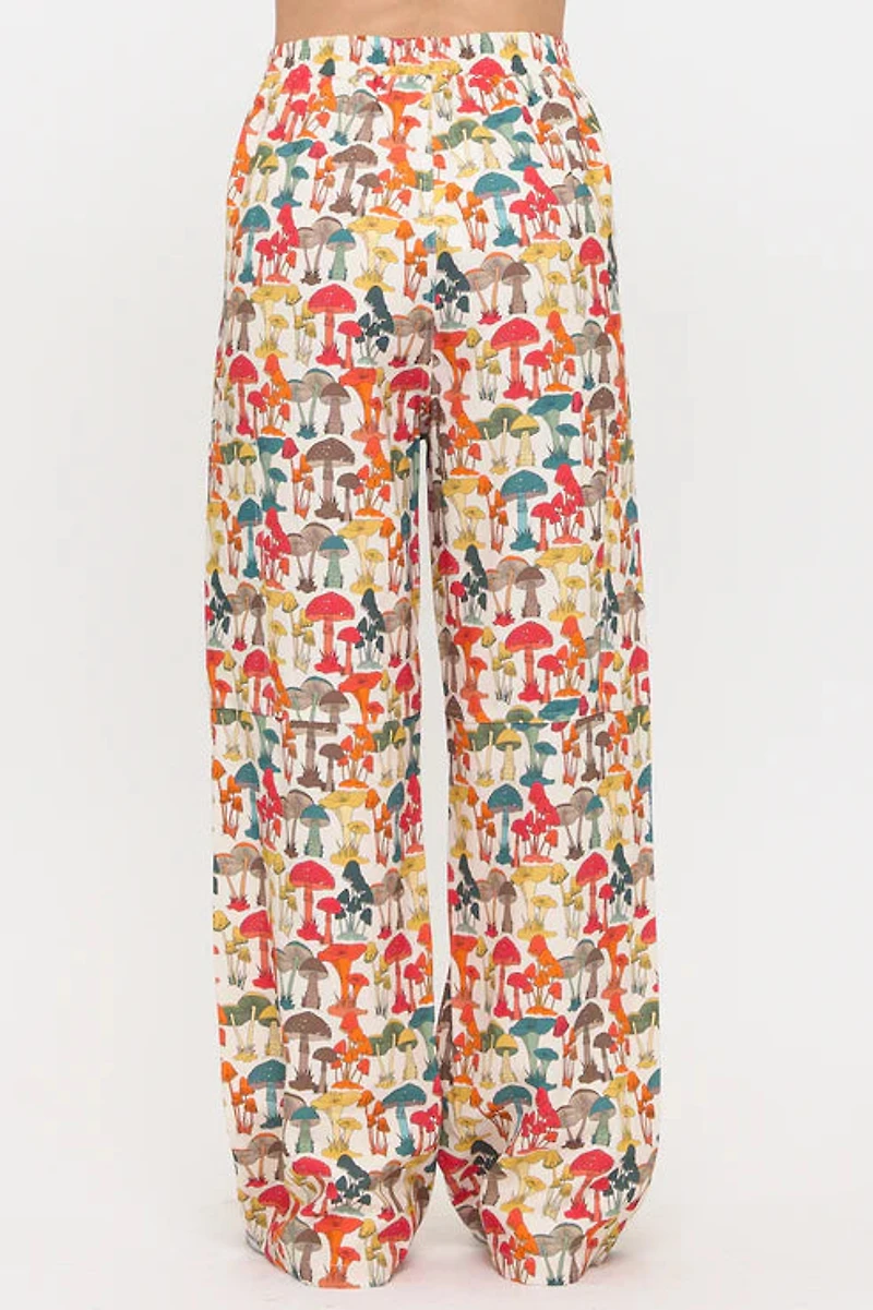 Colourful Mushroom Woods Print Wide Leg Pants