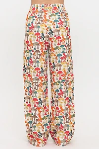 Colourful Mushroom Woods Print Wide Leg Pants