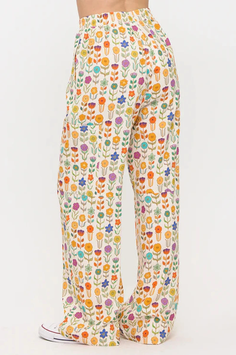 Retro Mod Floral Print Wide Leg Pants