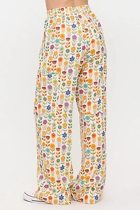 Retro Mod Floral Print Wide Leg Pants