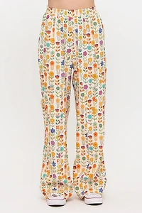 Retro Mod Floral Print Wide Leg Pants