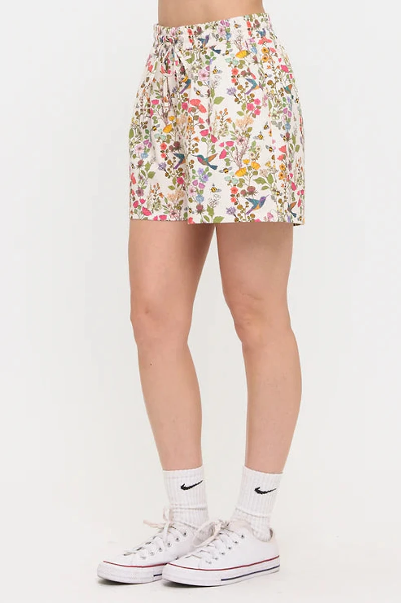 Floral Hummingbird Print Shorts