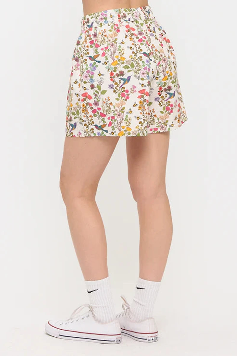 Floral Hummingbird Print Shorts