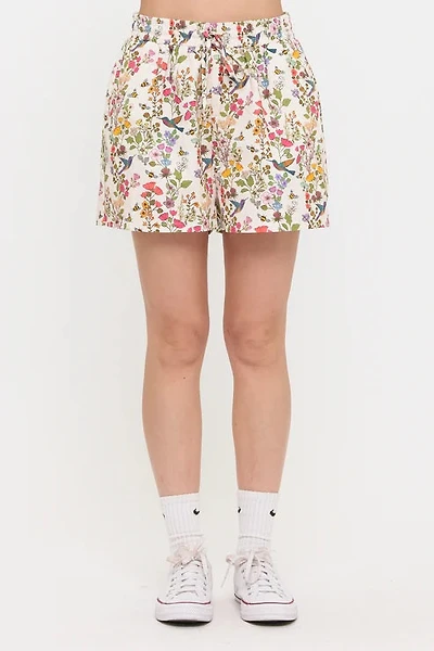 Floral Hummingbird Print Shorts