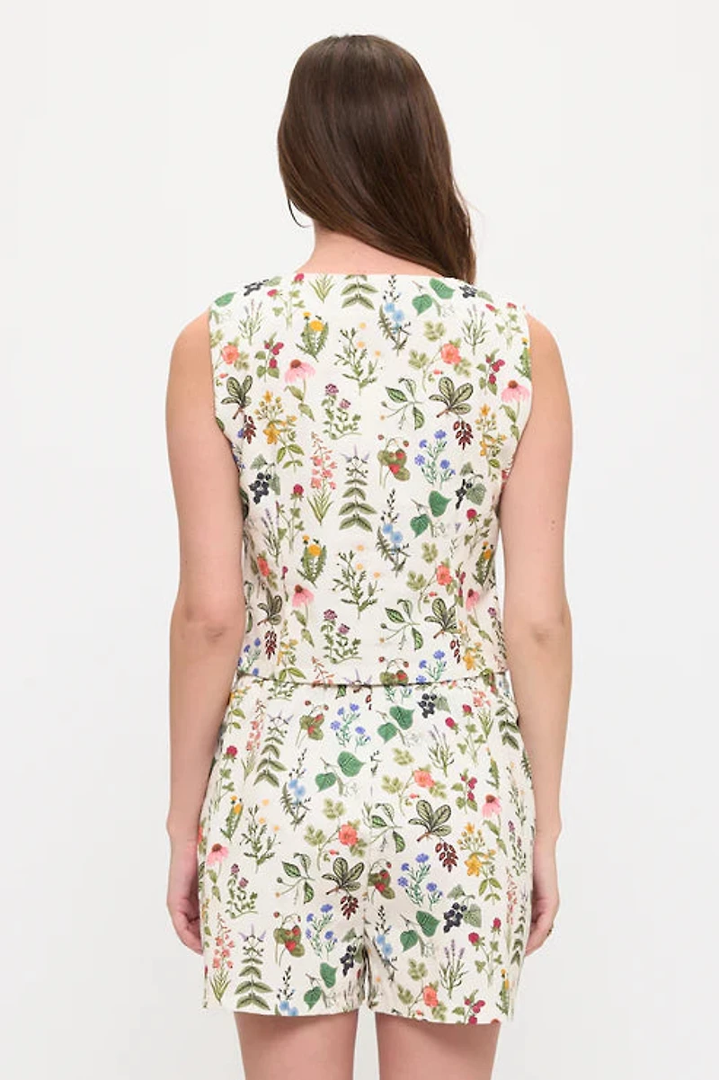 Floral Garden Print V-Neck Vest