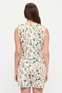 Floral Garden Print V-Neck Vest