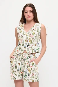 Floral Garden Print V-Neck Vest