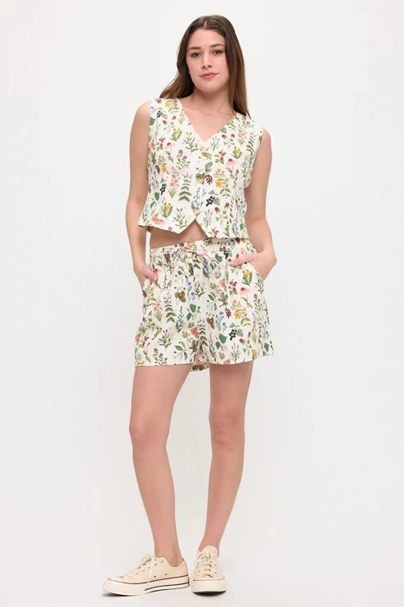 Floral Garden Print V-Neck Vest