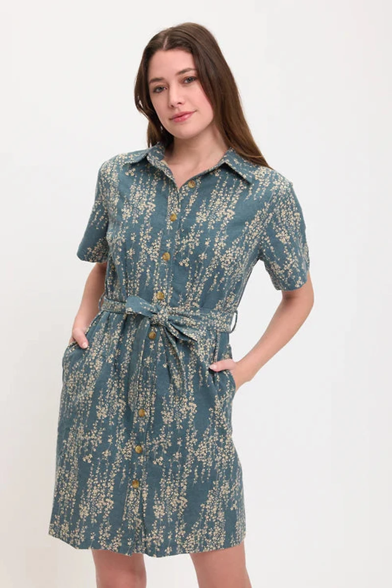 Indigo Vine Button Down Shirt Dress