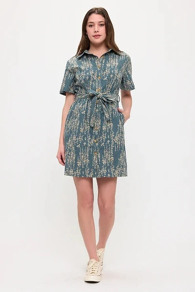 Indigo Vine Button Down Shirt Dress