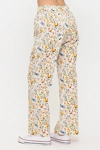 Rooster And Floral Print Wide Leg Pants