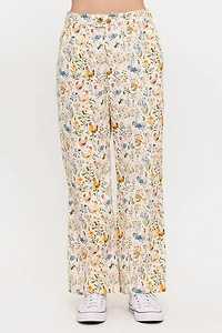 Rooster And Floral Print Wide Leg Pants