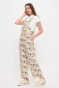 Playful Cats And Leaves Print Overalls