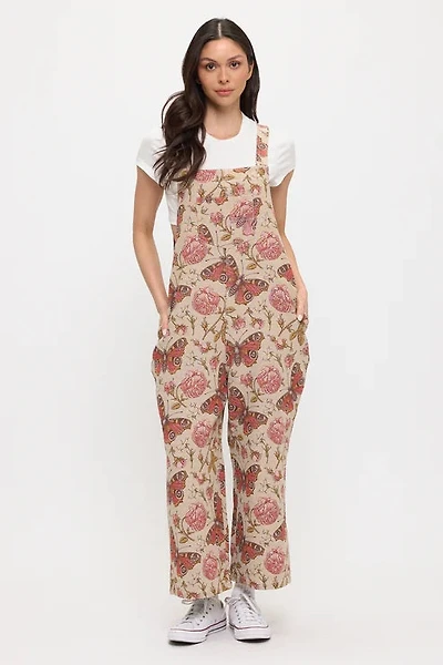 Vintage Butterfly And Rose Tapestry Overalls