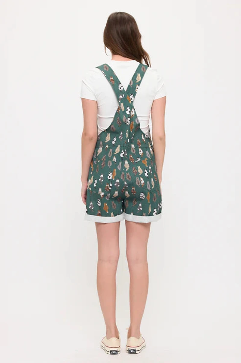 Whimsical Cat Tails Print Shortalls