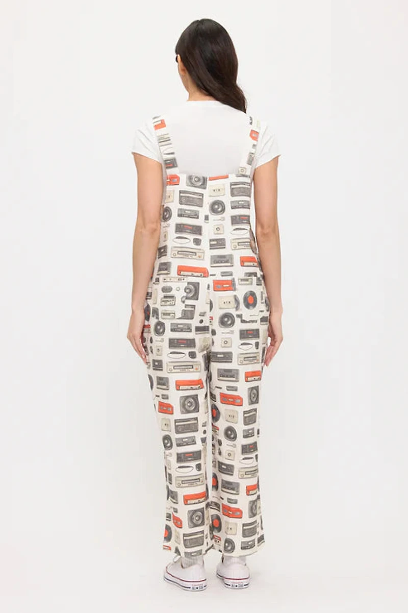 Retro Audio Beats Graphic Print Overalls