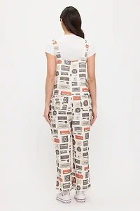 Retro Audio Beats Graphic Print Overalls