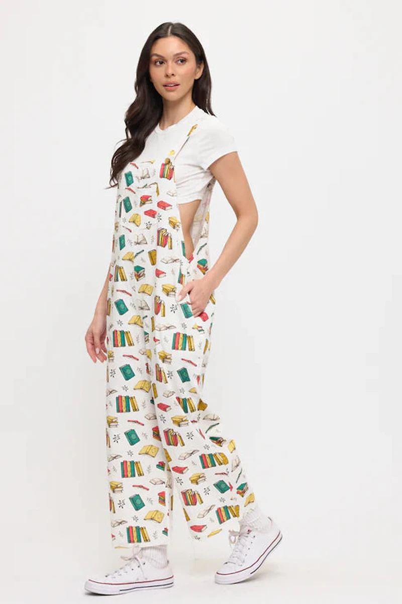 Floral Bookstore Print Overalls