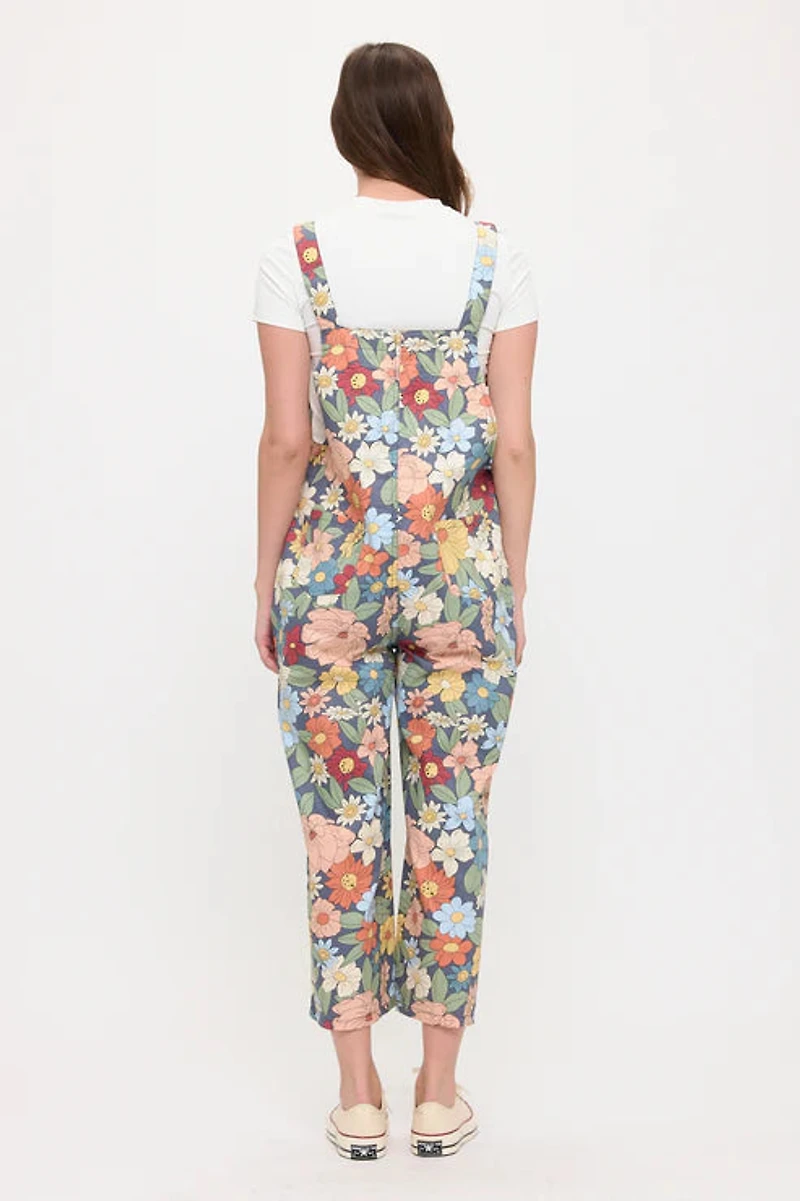 Retro Flowers Bouquet Print Overalls