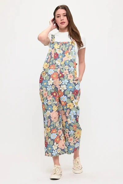 Retro Flowers Bouquet Print Overalls