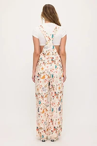 Cats Floral Print Overalls